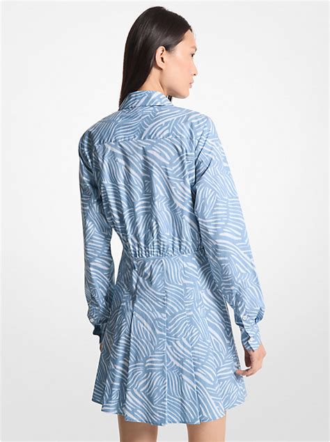 Zebra Print Stretch Cotton Poplin Shirtdress 